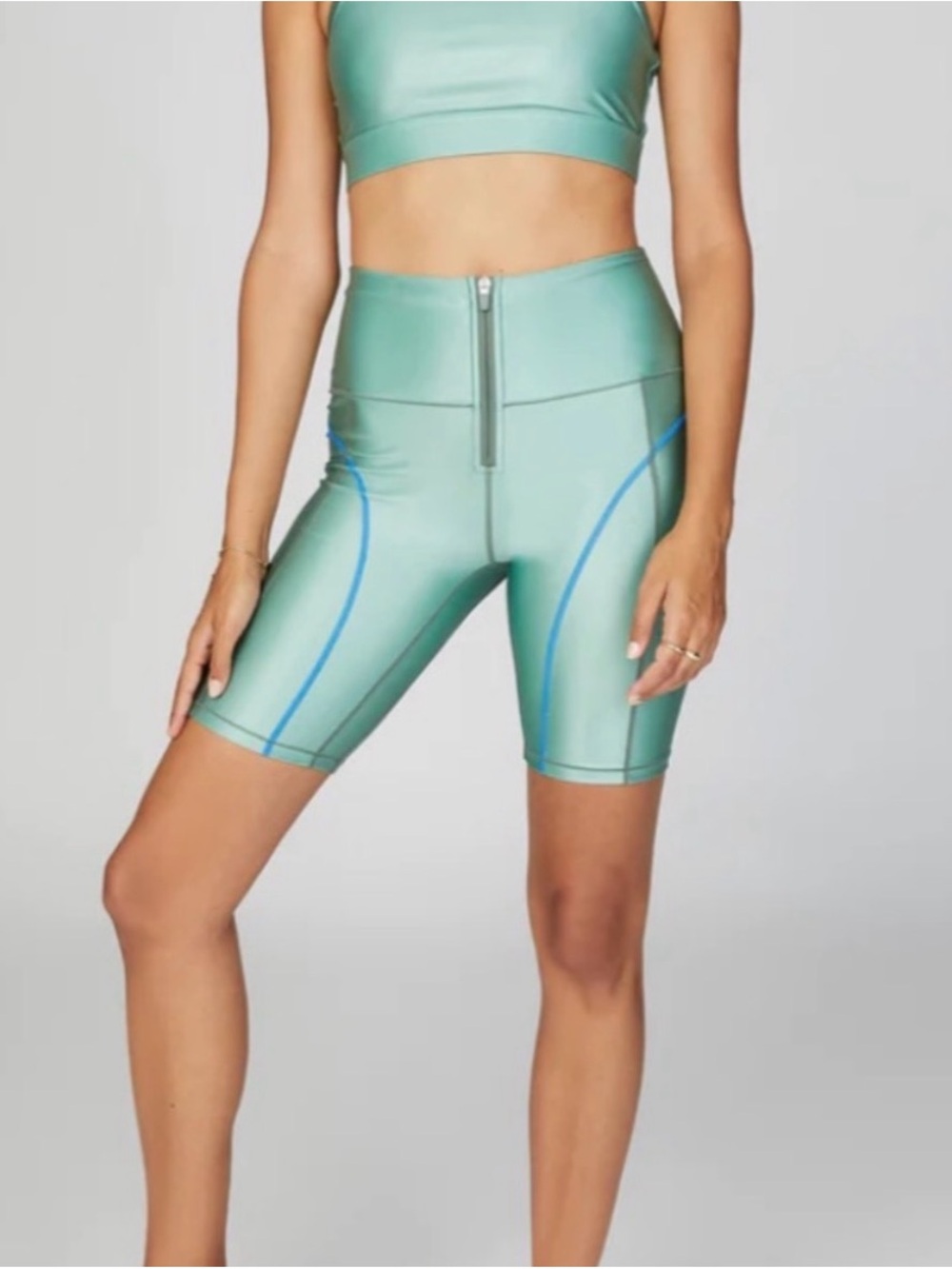 ALL ACCESS Mint Green High-Rise Athletic Bike Shorts with Front Zip